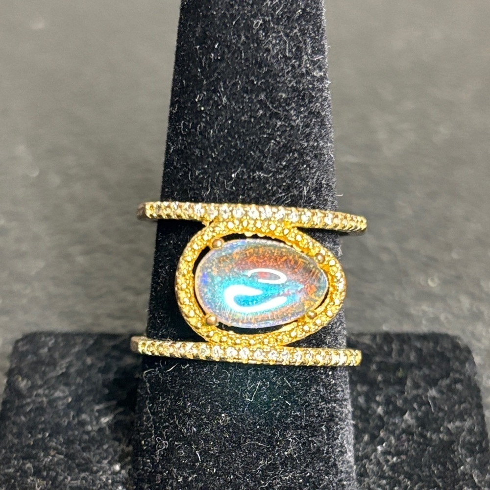 Marked S925 Opal Gold Tome Cage Ring Size 9